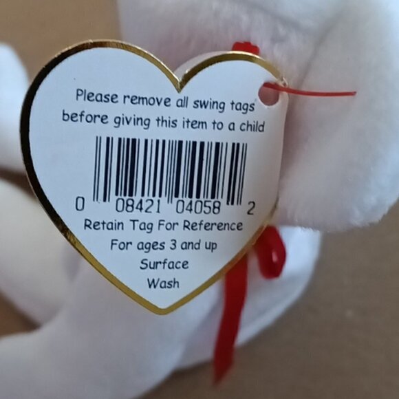 Beanie Baby Valentino white teddy bear with red heart LIKE NEW - Picture 10 of 12
